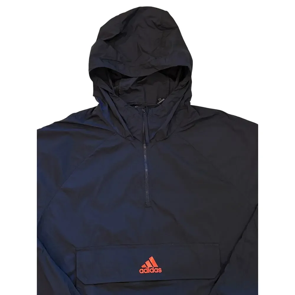 Adidas Windbreaker Mens XL Blue Hooded Pullover Packable Lightweight Streetwear